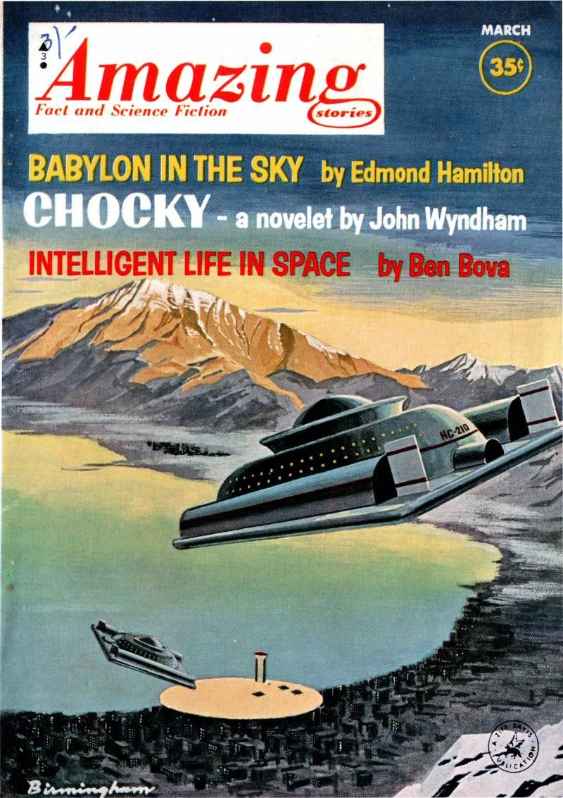 Ed Valigursky Amazing Stories Covers Art Lloyd Birmingham, Amazing Stories 63-03, Babylon in the Sky by Edmond Hamilton.