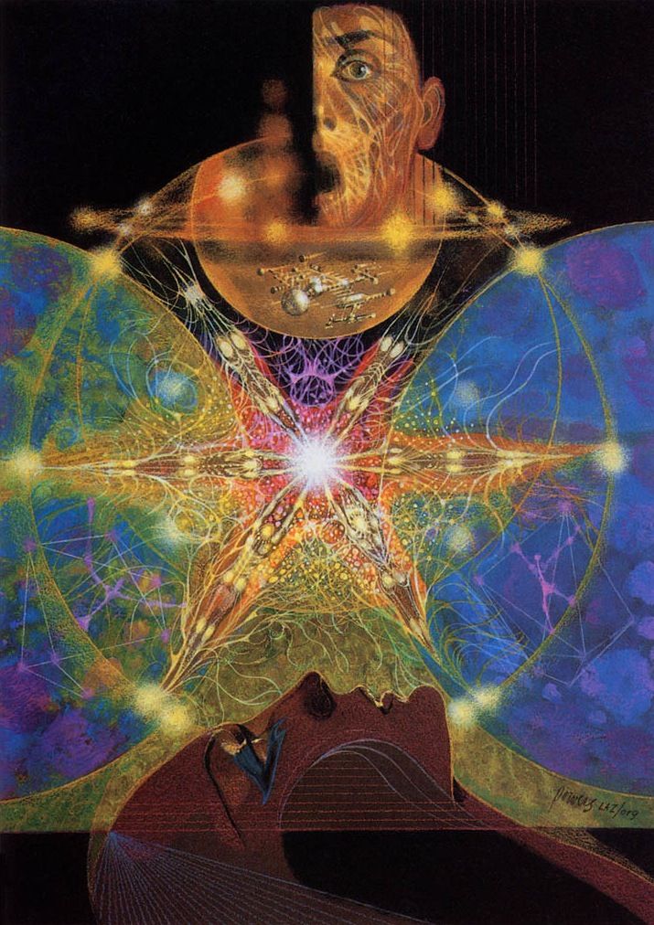 Richard M. Powers's visual Art Richard Powers, Stardance II by Spider and Jeanne Robinson, cover art for Analog 78-09.