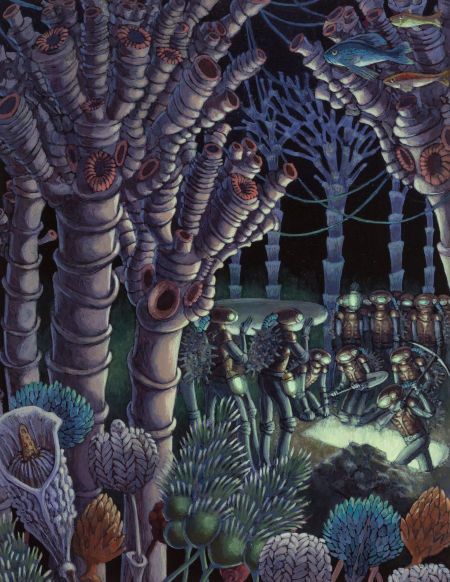 Leo and Diane Dillon's visual Art LEO AND DIANE DILLON (American, b. 1933) Indescribable Spectacle, 20,000 Leagues Under the Sea book illustration, 2000 Acrylic on acetate laid on cardstock 10 x 8 in. (image) Signed lower right