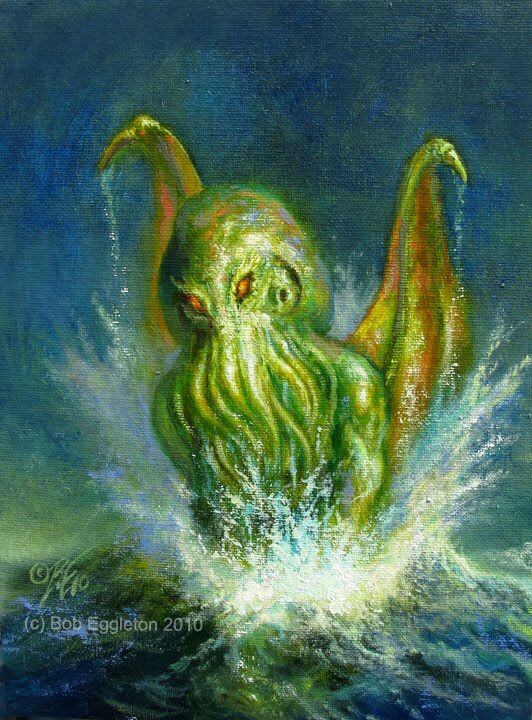 Bob Eggleton's visual Art Cthulhu Breaching (9x12, oils) by Bob Eggleton