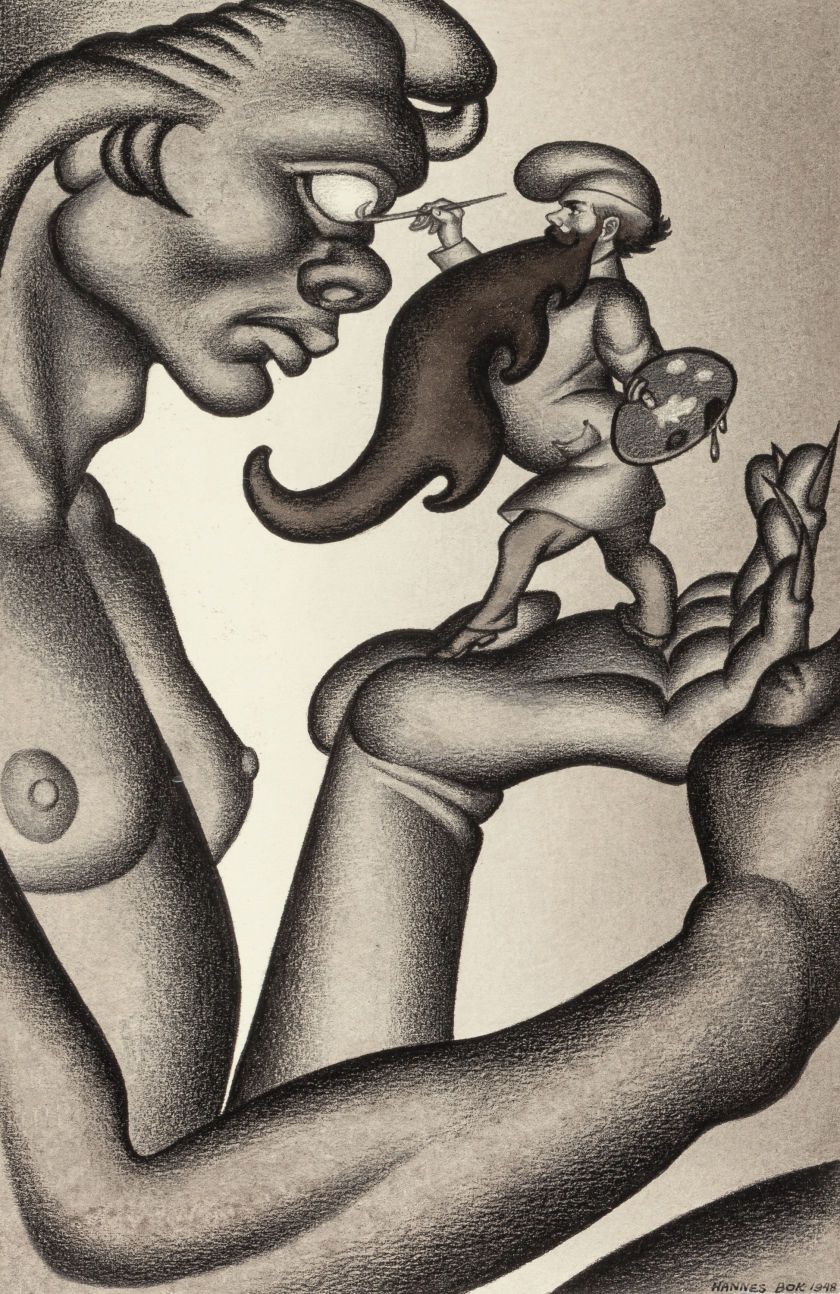 Hannes Bok's Covers Art Cyclops with Painter by Hannes Bok