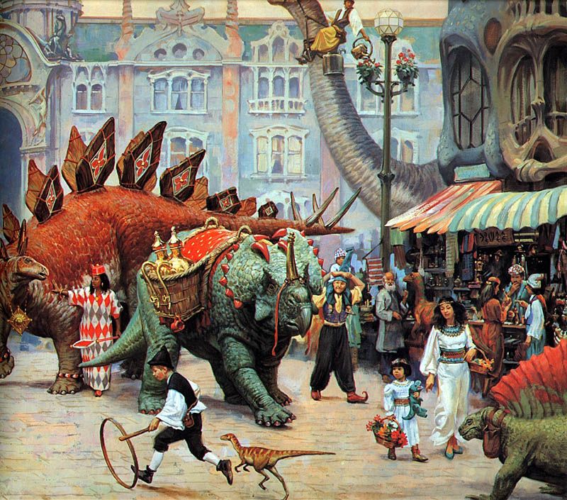 Dinotopia street scene by James Gurney