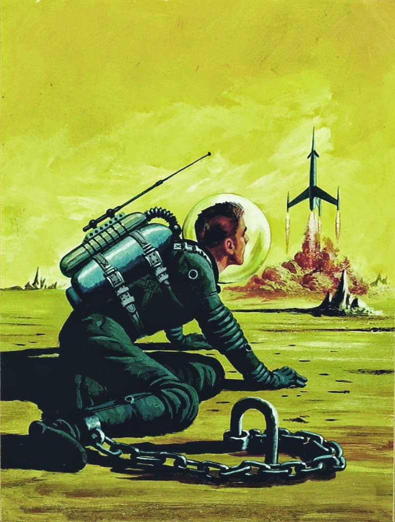 Ed Valigursky's visual Art Ed Valigursky, Amazing Stories 55-05, The Chained Man by P.F. Costello.