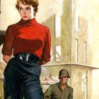 Ed Valigursky's visual Art Ed Valigursky, Shootout at the Cantina, Saga magazine 1950s.