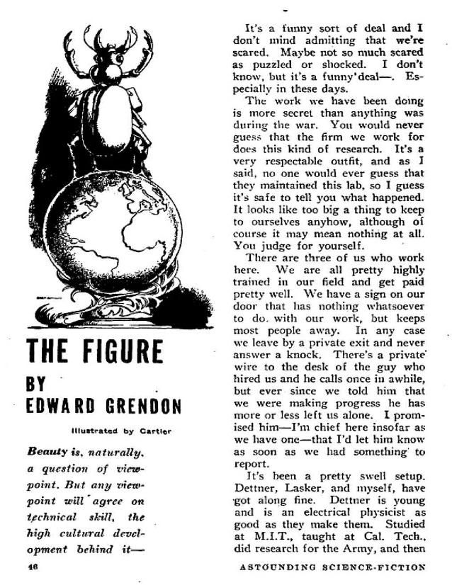 Edd Cartier's Covers Art Edd Cartier, The Figure by Edward Grendon, Astounding 47-07, p.46.