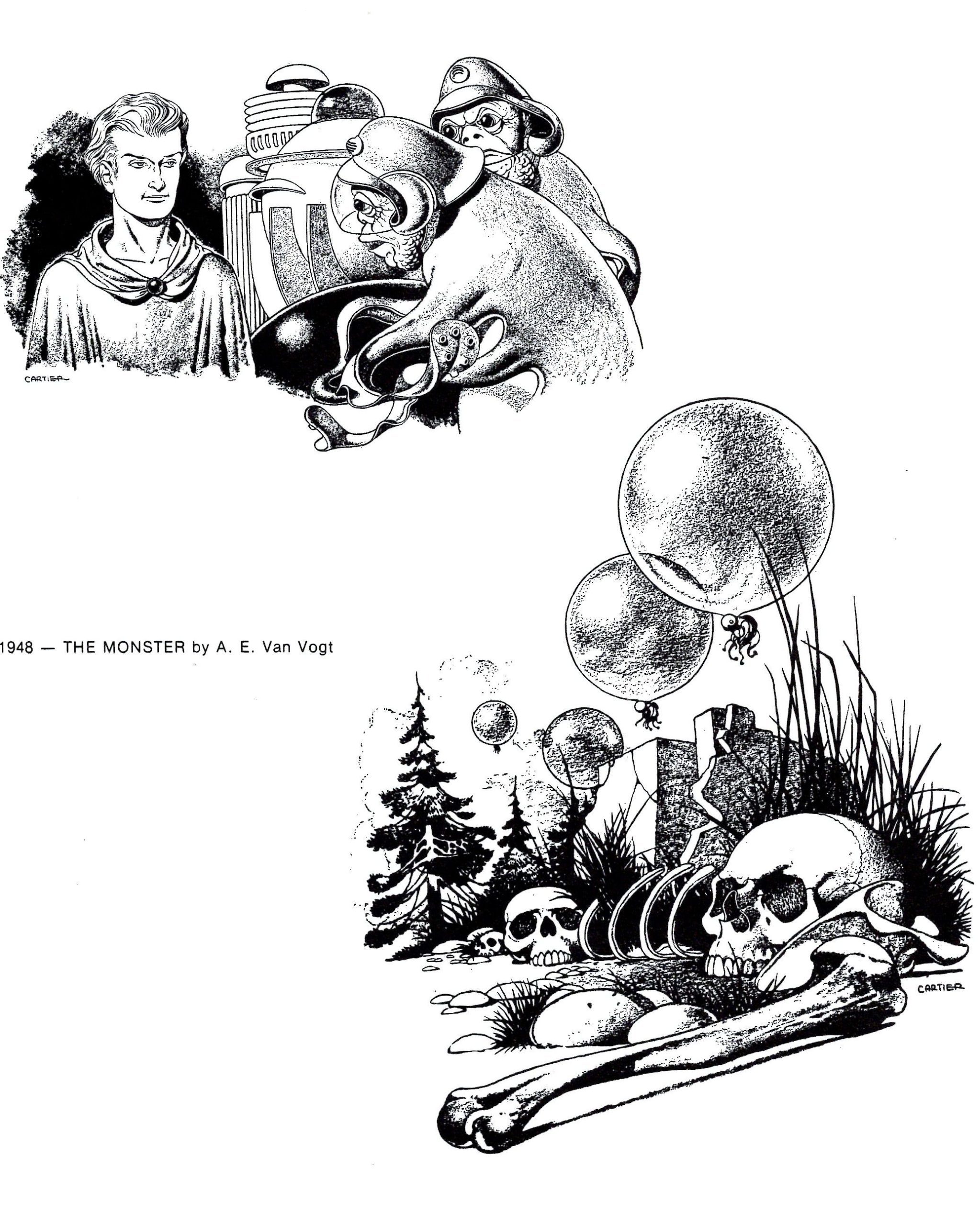 Edd Cartier's Covers Art Edd Cartier, The Monster by A.E. van Vogt, Astounding SF 48-08.