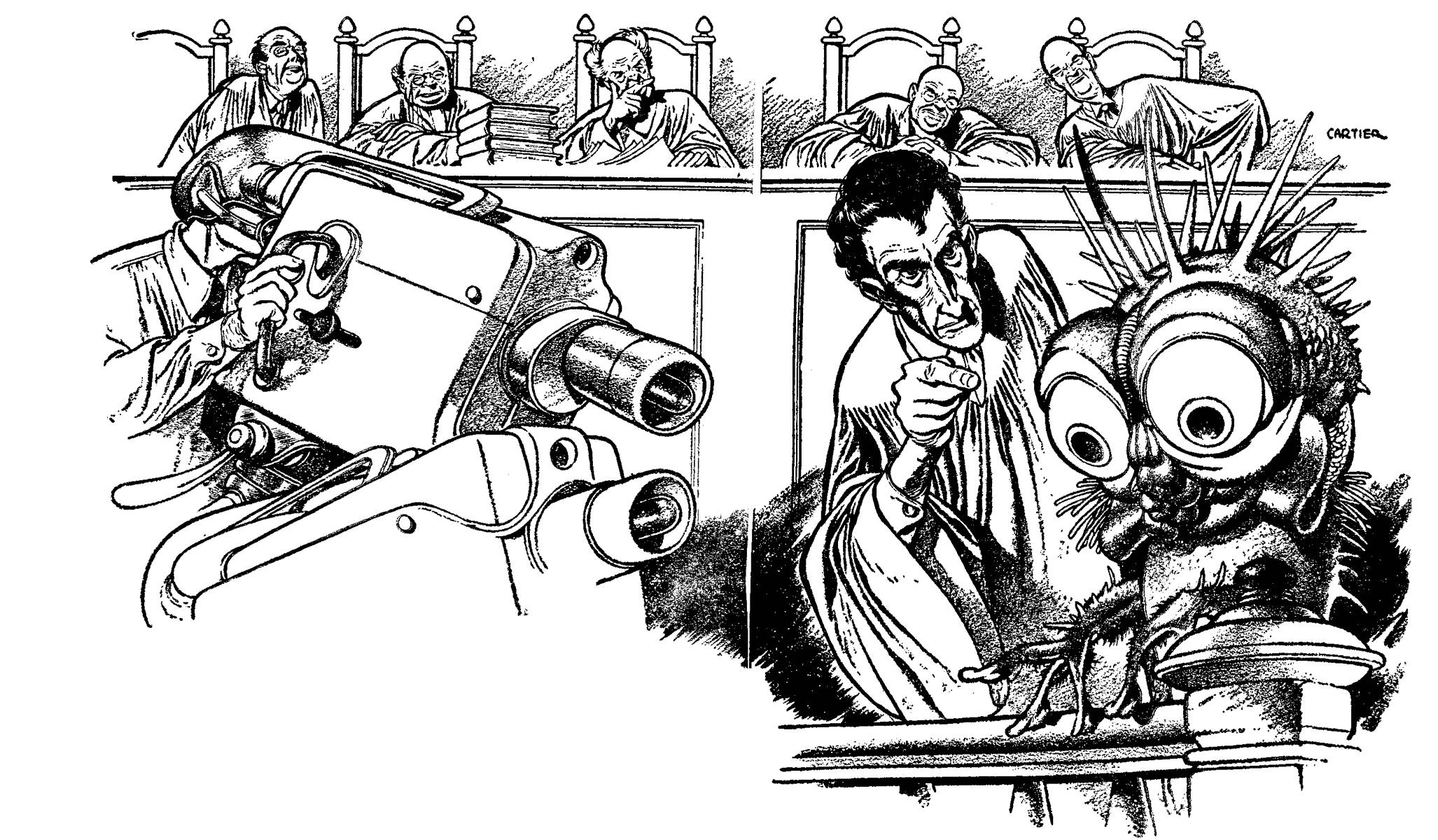Edd Cartier's Covers Art Edd Cartier, The Witness by Eric Frank Russell, Other Worlds 50-09, pp.6-7.