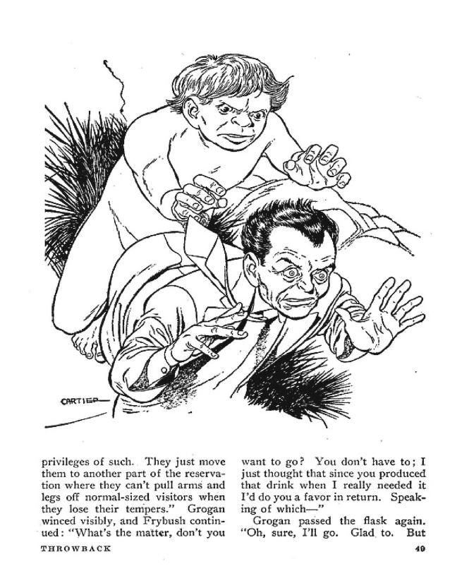 Edd Cartier's Covers Art Edd Cartier, Throwback by L. Sprague de Camp, Astounding SF 49-03, p.49.