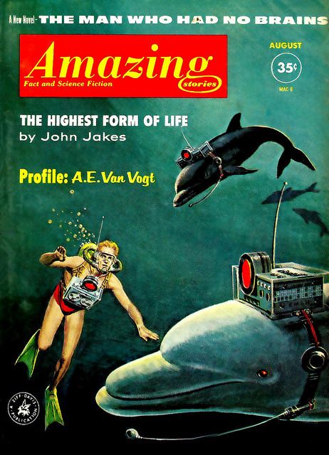 Ed Valigursky Amazing Stories Covers Art Emsh, Amazing Stories 61-08, The Highest Form of Life by John Jakes.