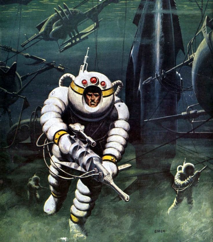 Ed Emshwiller's visual Art Emsh, Slave Ship by Frederik Pohl, Galaxy 56-03.