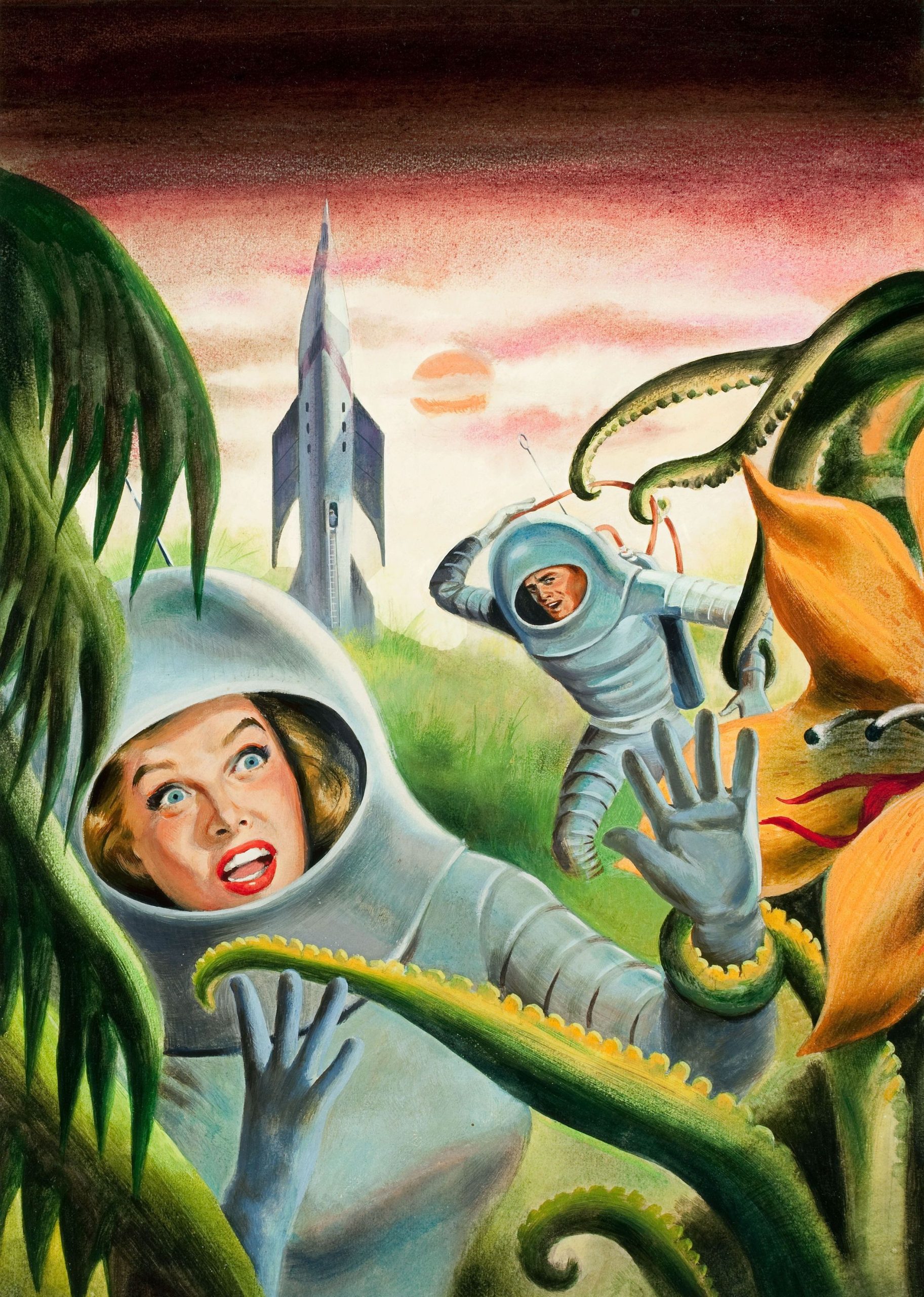 Ed Emshwiller's visual Art Emsh, The Galactic Breed by Leigh Brackett 1955.