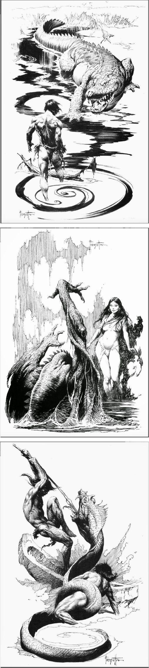 FRANK FRAZETTA - At the Earth's Core - Creatures - B/W Sketches