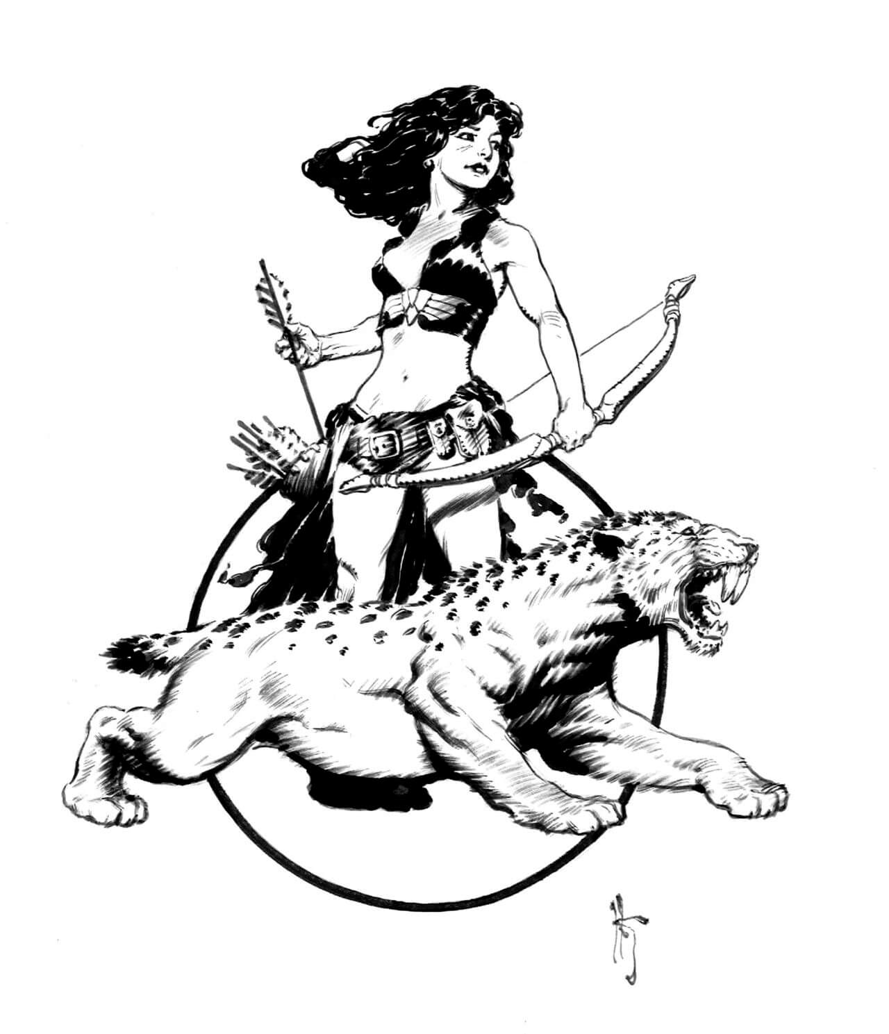 Mark Schultz's visual Art Hannah Dundee with a saber-tooth cat.