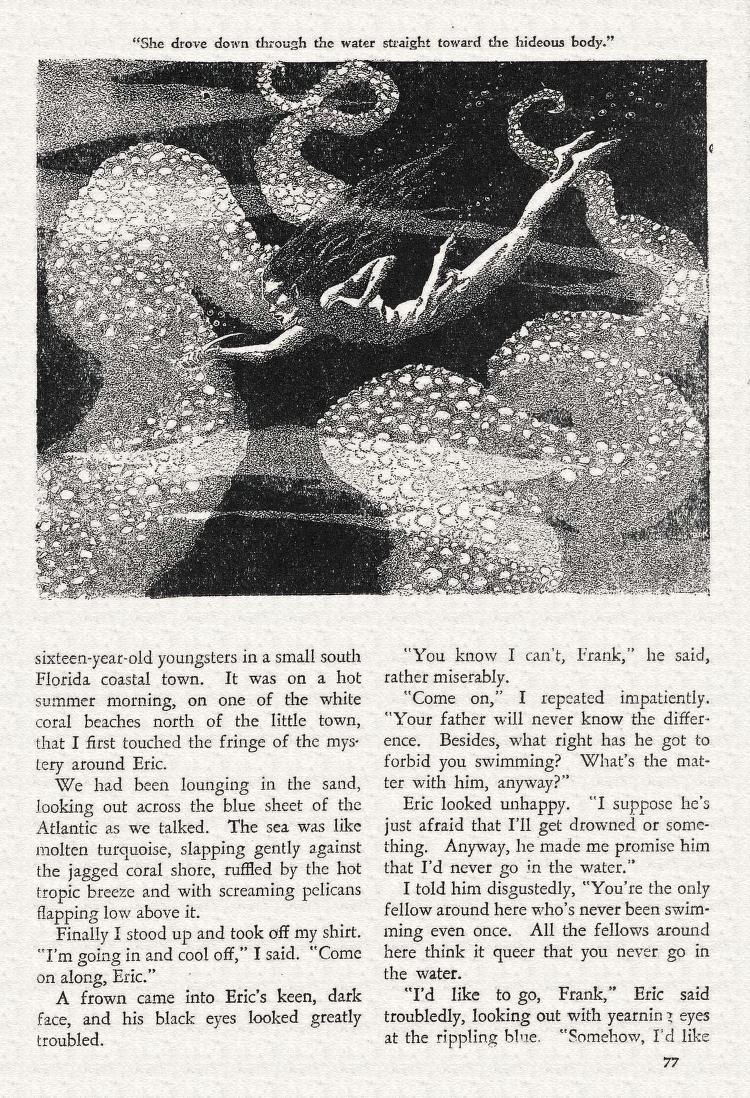 Hannes Bok's Covers Art Hannes Bok, Sea Born, Edmond Hamilton, Weird Tales 40-09, p.77.
