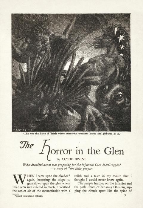 Hannes Bok's Covers Art Hannes Bok, The Horror in the Glen by Clyde Irvine, Weird Tales 40-03, P.7.