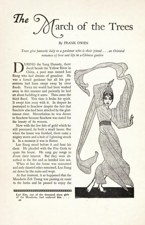 Hannes Bok's Covers Art Hannes Bok, The March of the Trees by Frank Owen, Weird Tales 42-03, p.48.