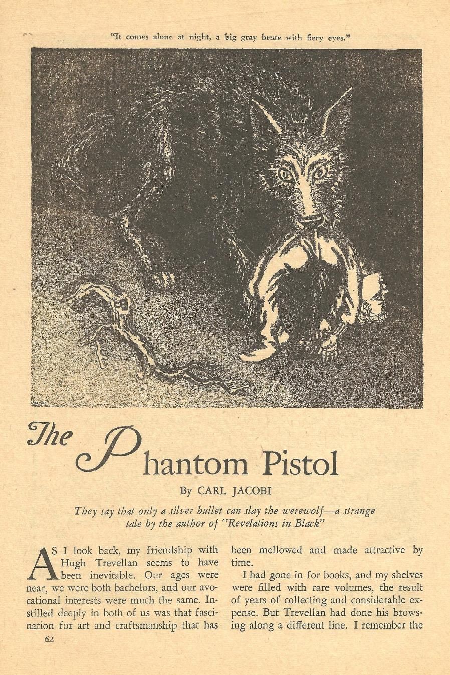 Hannes Bok's Covers Art Hannes Bok, The Phantom Pistol by Carl Jacobi, Weird Tales 41-05, p.62.