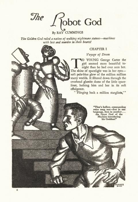 Hannes Bok's Covers Art Hannes Bok, The Robot God by Ray Cummings, Weird Tales 41-07, p.6.