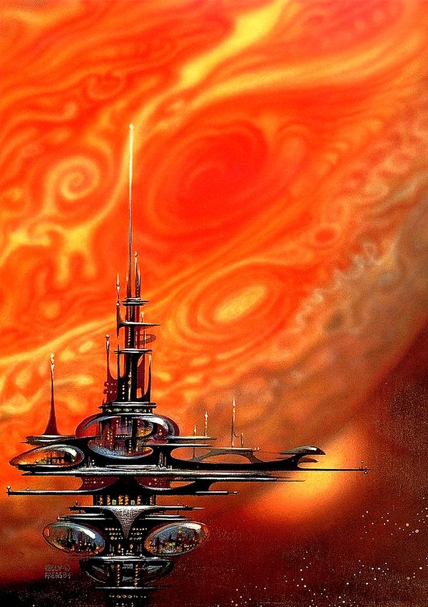 Kelly Freas's visual Art Jupiter Station // Frank Kelly Freas