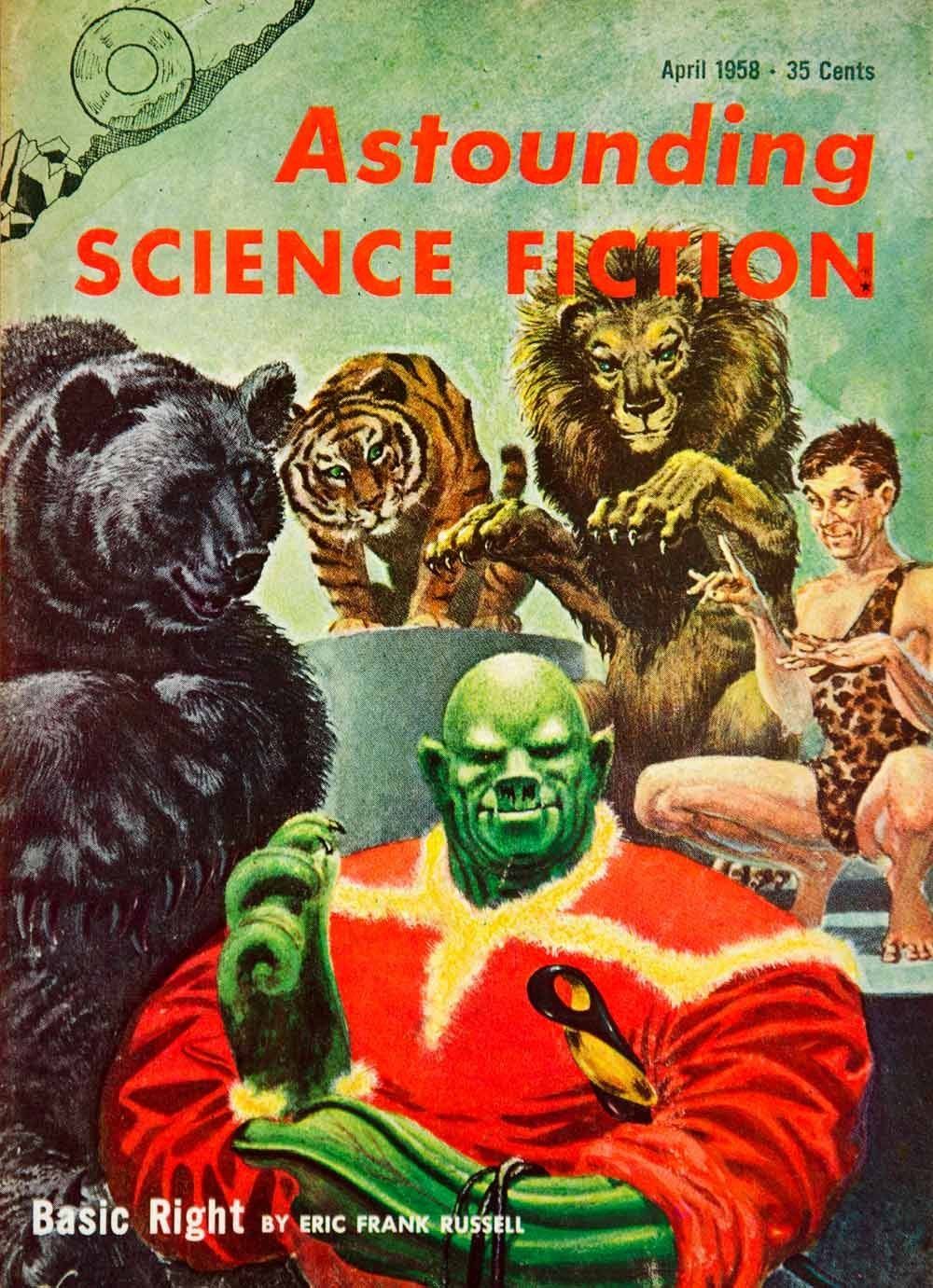 Kelly Freas's Covers Art Kelly Freas, Astounding SF 58-04, Basic Right by Eric Frank Russell.