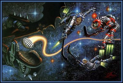 Kelly Freas's visual Art Kelly Freas, Intergalactic Hockey.