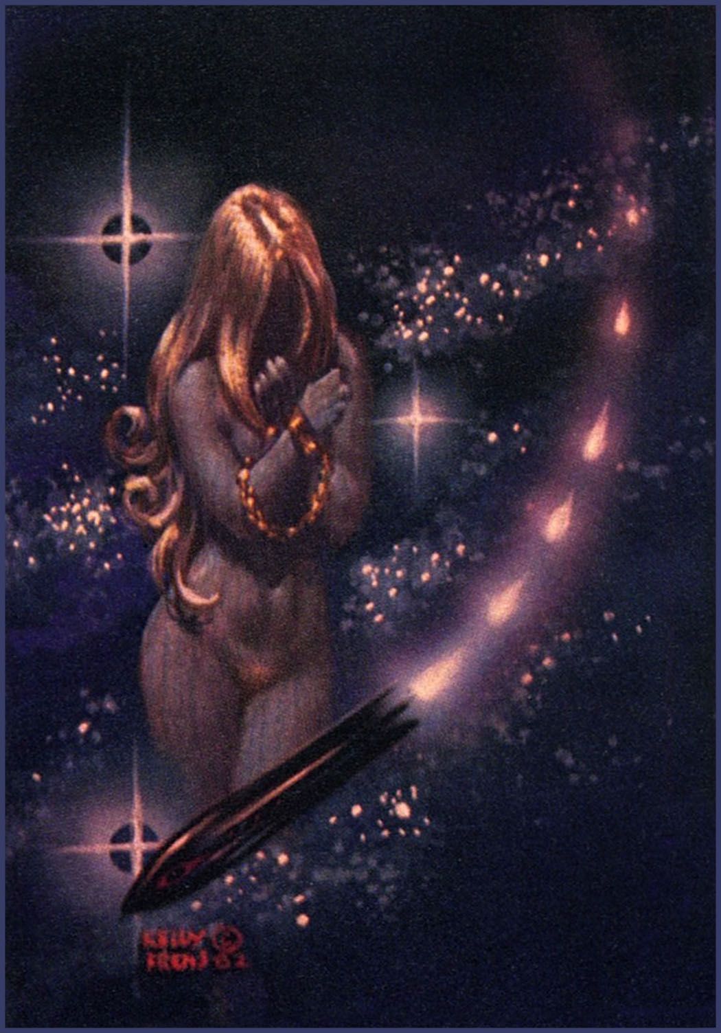 Kelly Freas's visual Art Kelly Freas, Up To The Sky In Ships by A. Bertram Chandler 1982.