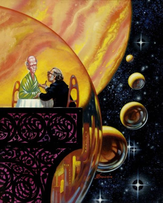 Kelly Freas's visual Art Kelly Freas depicts Isaac Asimov in space, IAsfm 78-08.