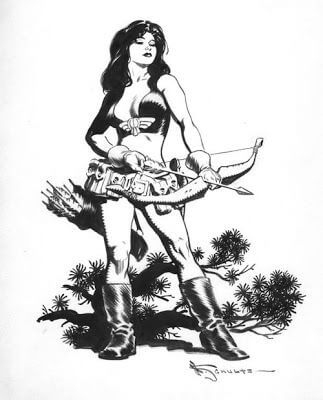 Mark Schultz's visual Art Mark Schultz, Hannah Dundee with bow & arrows.