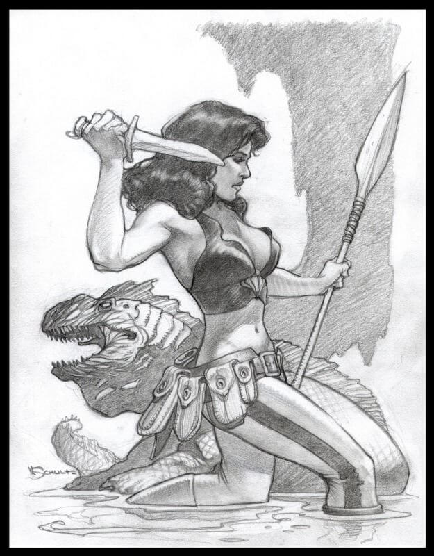Mark Schultz's visual Art Mark Schultz, Hannah Dundee with spear and knife.