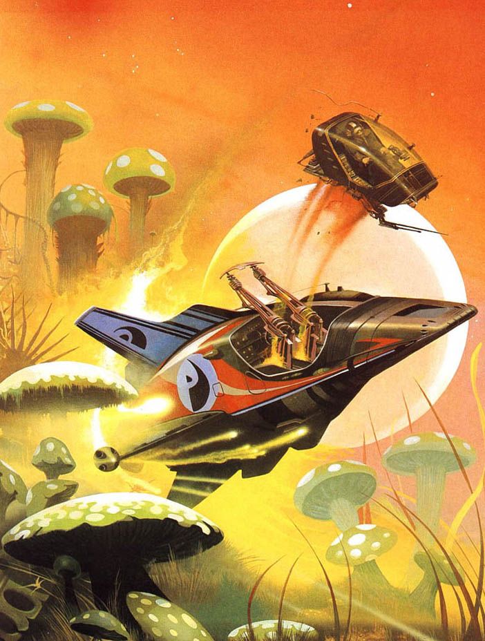 Peter Andrew Jones's Visionary Art Oh, mushroom planet and ejection pods.  By Peter Andrew Jones.