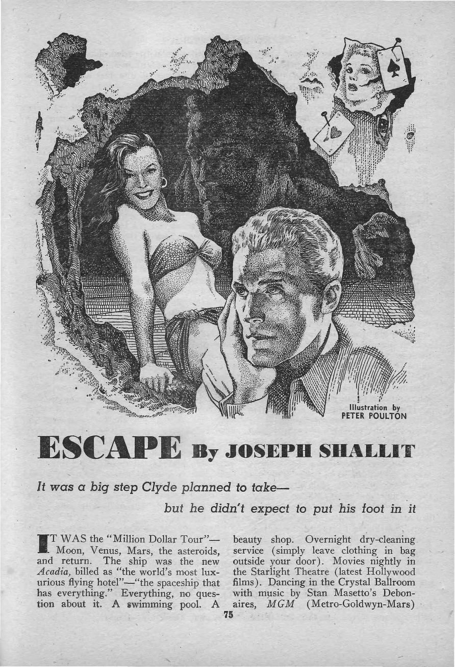 Peter Poulton's Covers Art Peter Poulton, Escape by Joseph Shallit, Startling Stories 54-01, p.75.