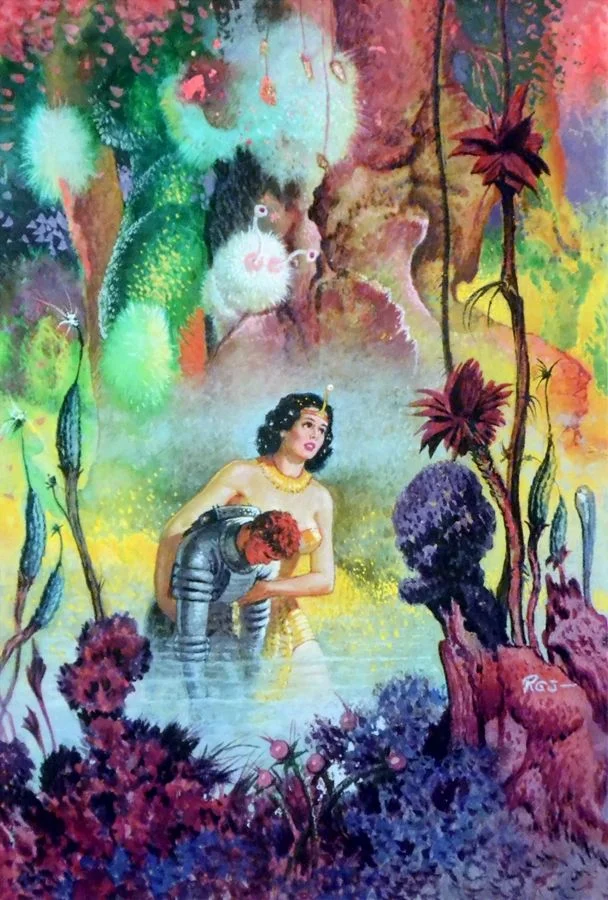 Robert Gibson Jones's visual Art Robert Gibson Jones, Alien jungle rescue, Universe SF 54-05.