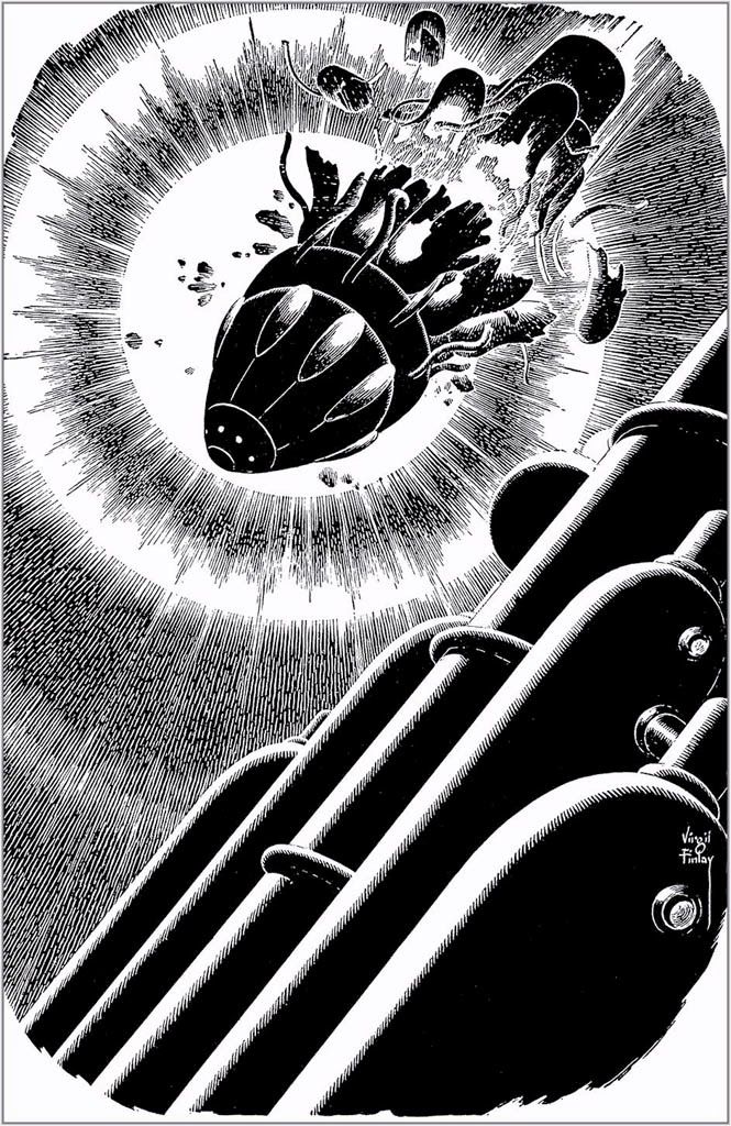 Virgil Finlay's visual Art Virgil Finlay, A Question of Courage by J.F. Bone, Amazing Stories 60-12.