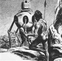 Virgil Finlay for Weird Tales 's visual Art Virgil Finlay, From the Beginning by Eando Binder, Weird Tales 38-06.