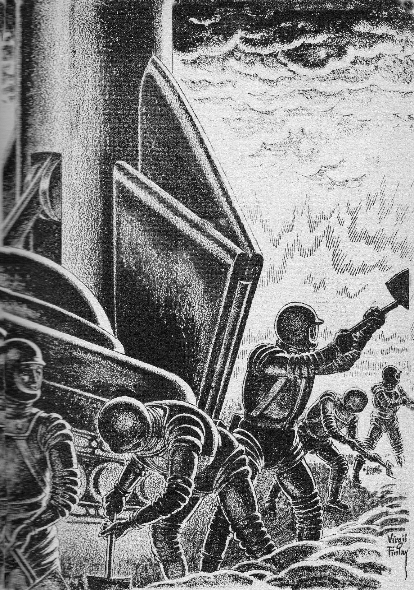 Virgil Finlay's visual Art Virgil Finlay, Hot Planet by Hal Clement, Galaxy 63-08.