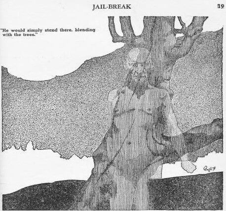 Virgil Finlay for Weird Tales 's visual Art Virgil Finlay, Jail-Break by Paul Ernst, Weird Tales 37-07, p.19.