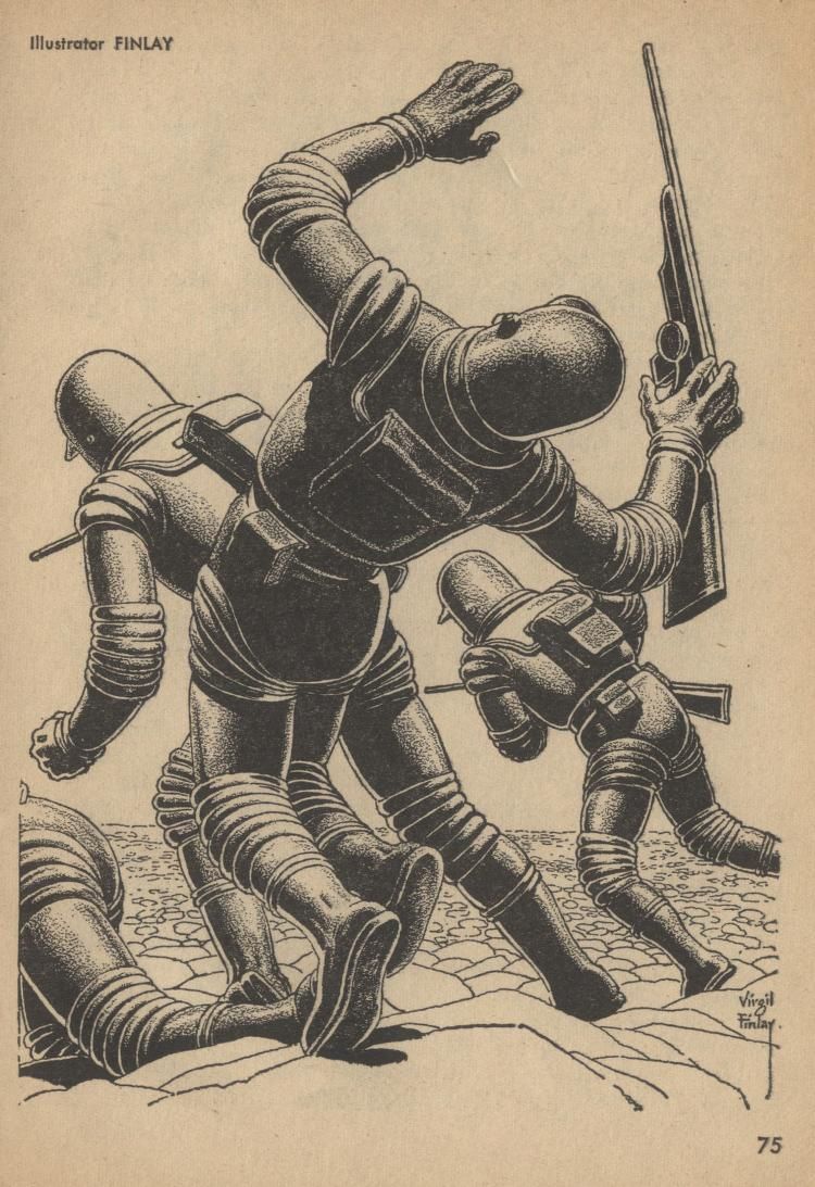 Virgil Finlay's visual Art Virgil Finlay, Last Order by Gordon Walters, Fantastic 64-01, p.75.