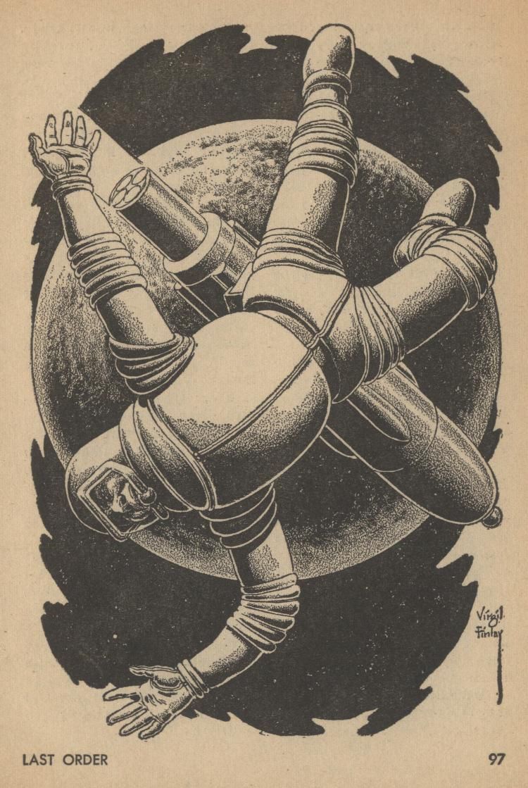 Virgil Finlay's visual Art Virgil Finlay, Last Order by Gordon Walters, Fantastic 64-01, p.97.