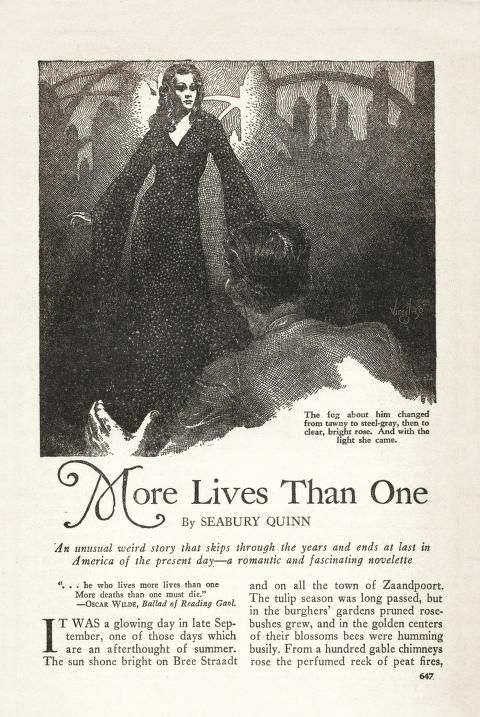 Virgil Finlay for Weird Tales 's visual Art Virgil Finlay, More Lives Then One by Seabury Quinn. Weird Tales 38-12.