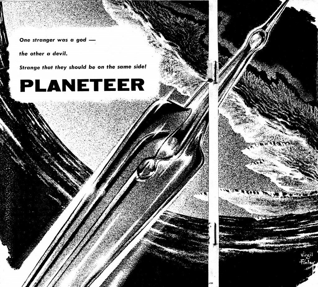 Virgil Finlay's visual Art Virgil Finlay, Planeteer by Fred Saberhagen, Galaxy 61-04, p.8-9.