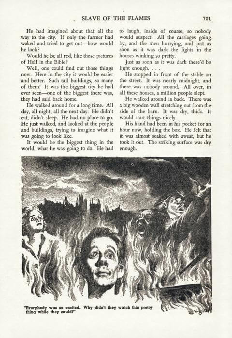 Virgil Finlay for Weird Tales 's visual Art Virgil Finlay, Slave of the Flames by Robert Bloch, Weird Tales 38-06.