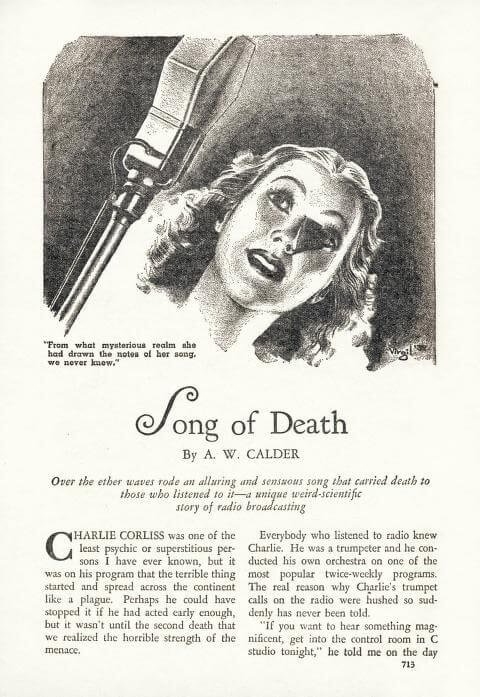 Virgil Finlay for Weird Tales 's visual Art Virgil Finlay, Song of Death by A.W. Calder, Weird Tales 38-06.