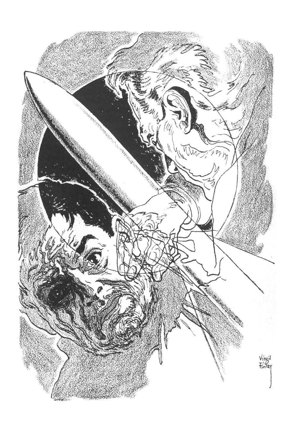 Virgil Finlay's visual Art Virgil Finlay, The Bad Life by Jerome Bixby, Galaxy 63-02.