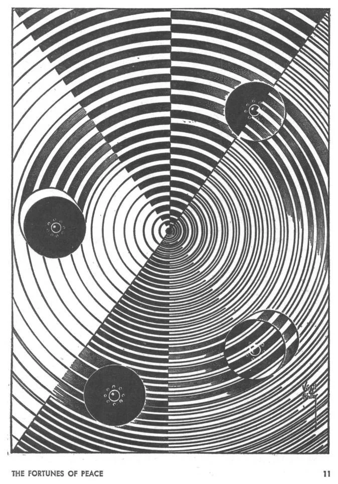 Virgil Finlay's visual Art Virgil Finlay, The Fortunes of Peace by C.C. McApp, If 67-09, p.11.
