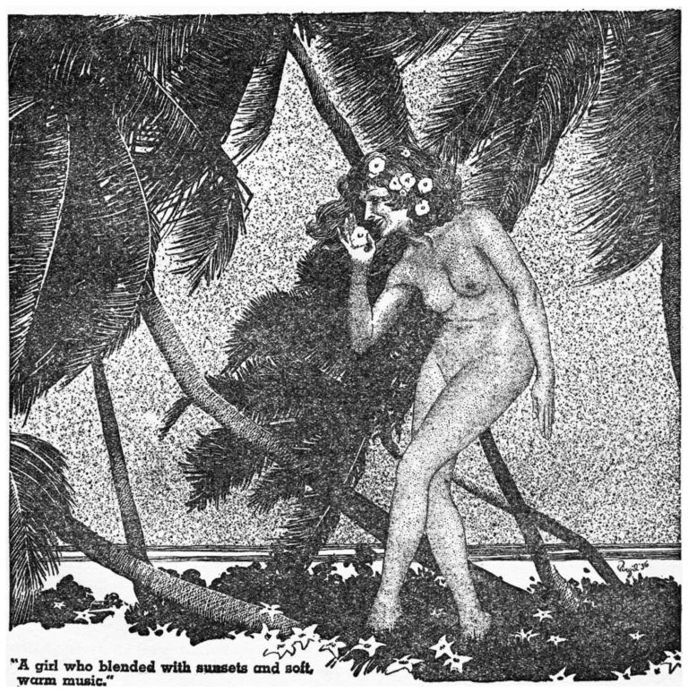 Virgil Finlay for Weird Tales 's visual Art Virgil Finlay, The Poppy Pearl by Frank Owen, Weird Tales 37-02, p.195.