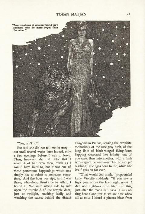 Virgil Finlay for Weird Tales 's visual Art Virgil Finlay, Toean Matjan, Vennette Herron, Weird Tales 38-01, p.71.
