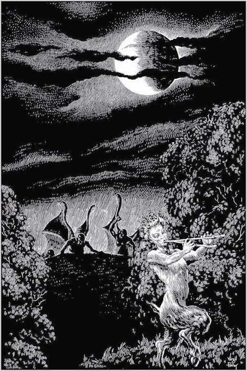 Virgil Finlay for Weird Tales 's visual Art Virgil Finlay, unknown source. Looks like a Weird Tales illustration.