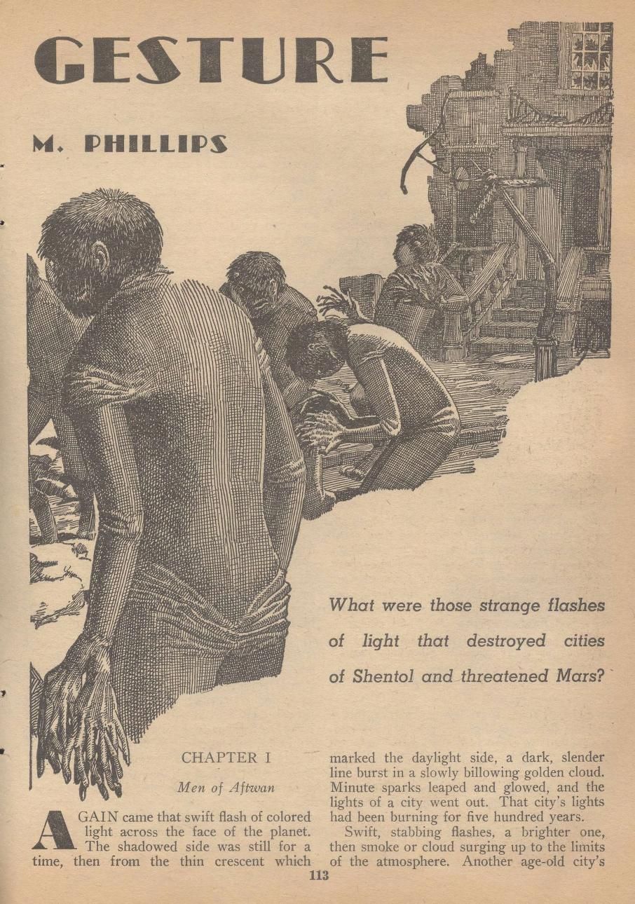 Lawrence Sterne Stevens's Illustration Art LSS? Martian Gesture by Alexander M. Phillips, Startling Stories 49-01, P.113.