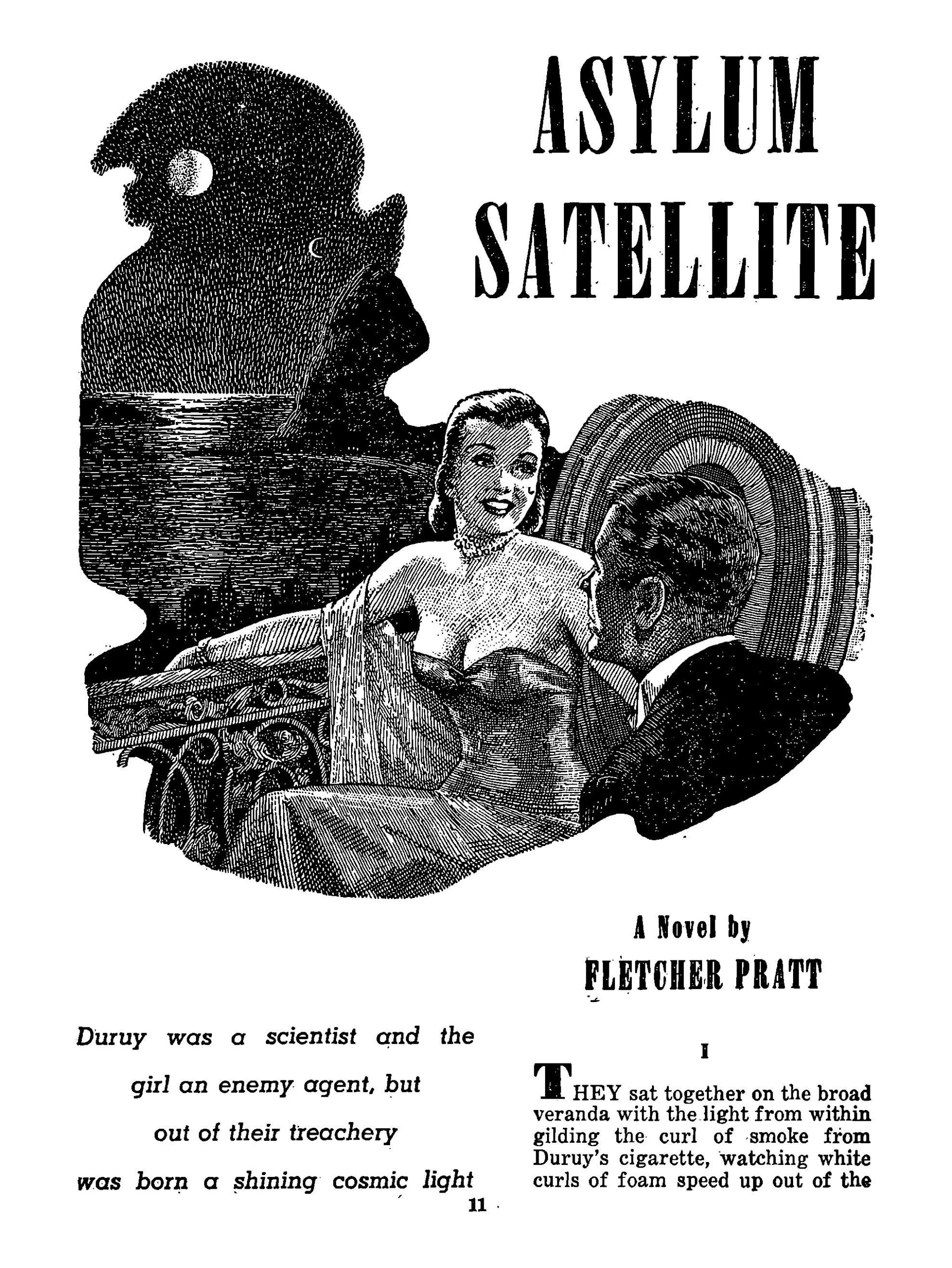 Lawrence Sterne Stevens's Illustration Art LSS? Asylum Satellite by Fletcher Pratt, Thrilling Wonder Stories 51-10, P.11.