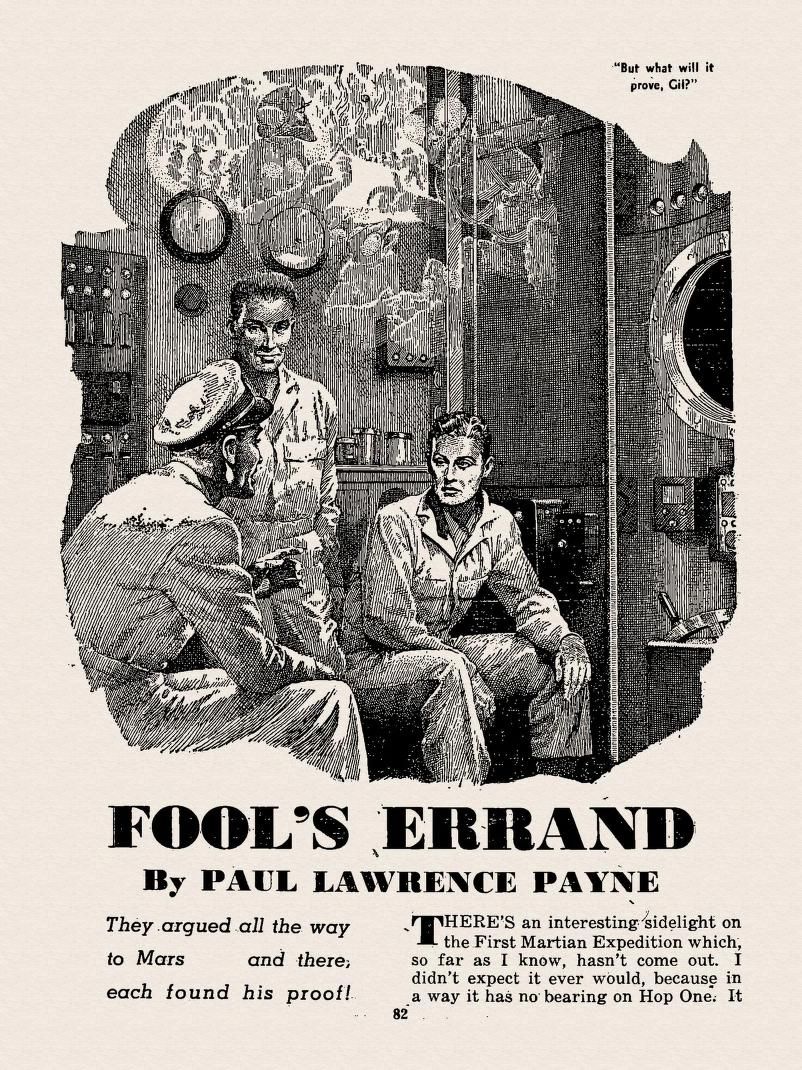 Lawrence Sterne Stevens's Illustration Art Lawrence Sterne Stevens? Fool's Errand by Paul Lawrence Payne, Thrilling Wonder Stories 52-10, P.82.